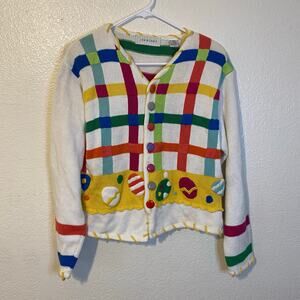 Vintage Lisa Nichols Easter Egg Patchwork Ramie Cotton Holy Week Holiday Sweater